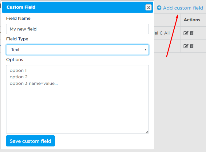 Custom field creation dialog.