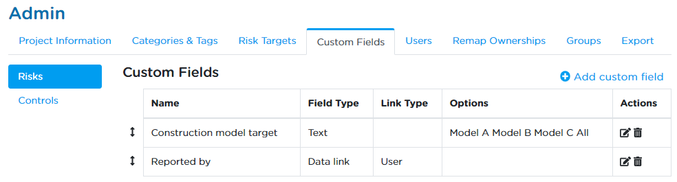 Custom field list.