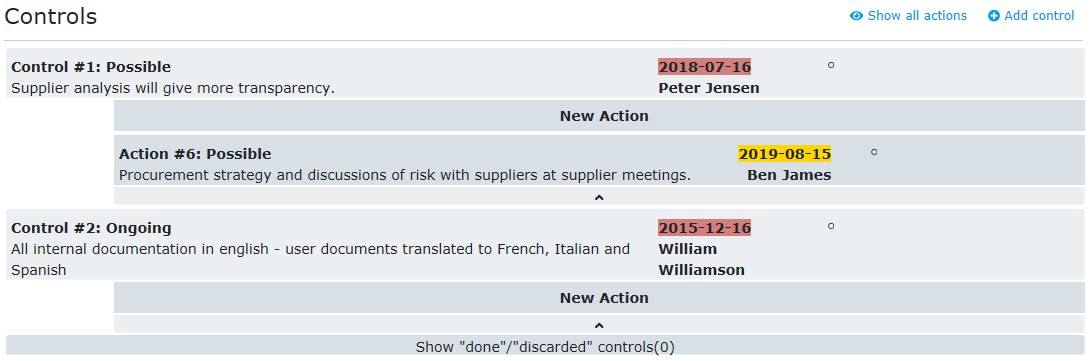 Adding an existing control to a risk.