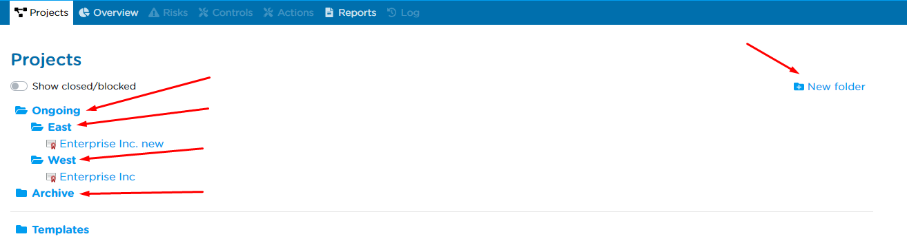 Group of four projects, created on the Project page.