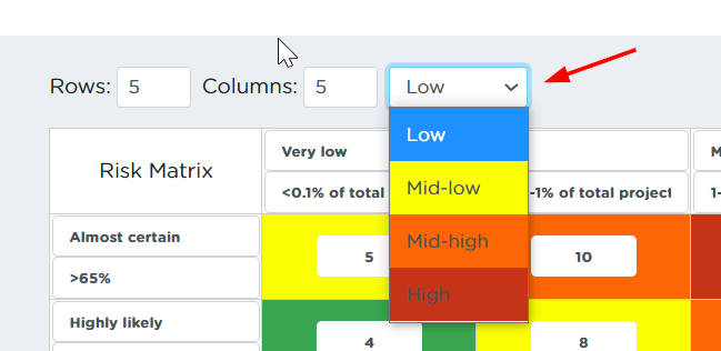 Selecting colour for colouring the fields in the matrix