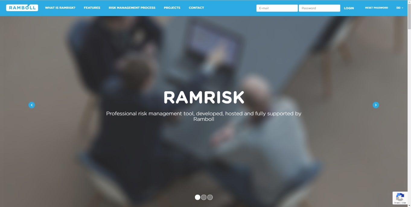 Front page of RamRisk containing the login form.