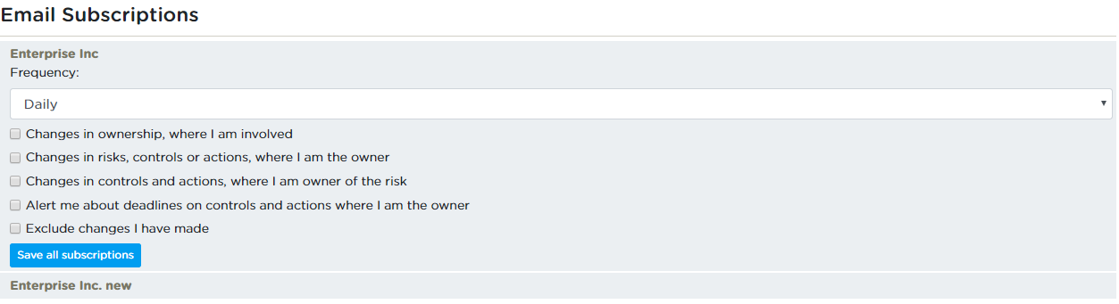 Setup of email subscriptions.