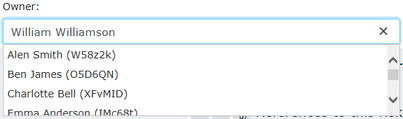 The risk owner field – both text search and dropdown menu.