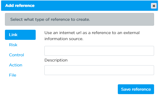 The “Add reference” menu allows you to refer to external sources, e.g. using URL.