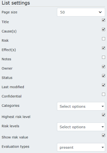 List Settings.