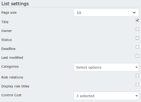 Controls List Settings