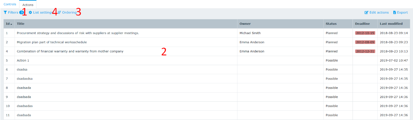 The Actions page.