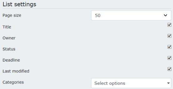 Actions List Settings.