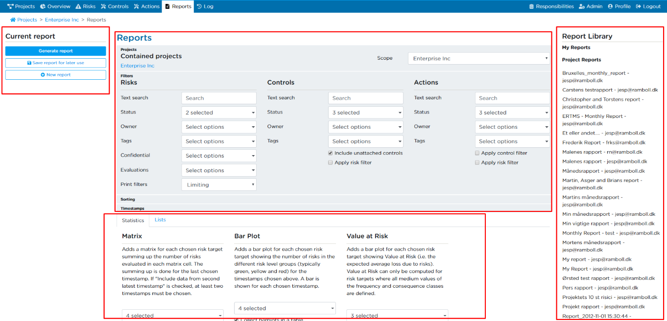 The Reports page.