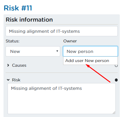 The risk owner field – creating an inactive user.